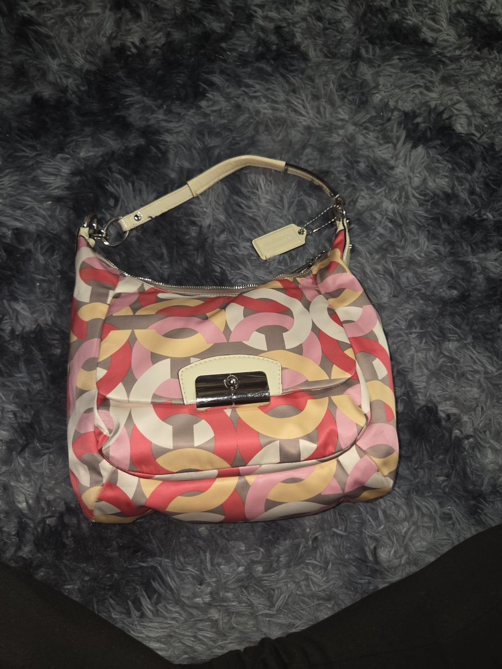 Coach Multicolor Geometric Hobo Bag - Pink, Red, Cream, Tan